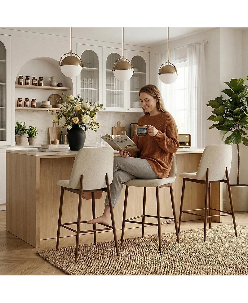 Maison Boucle Set of 6 Counter Height Stools with Back Seat, Metal Legs