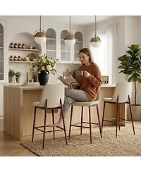 Maison Boucle Set of 6 Counter Height Stools with Back Seat, Metal Legs