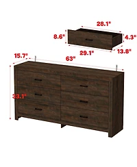 Homsee 6-Drawer Chest of Drawers - 63-Inch-Wide Storage Cabinet with Handles | Tall Dresser for Bedroom, Living Room
