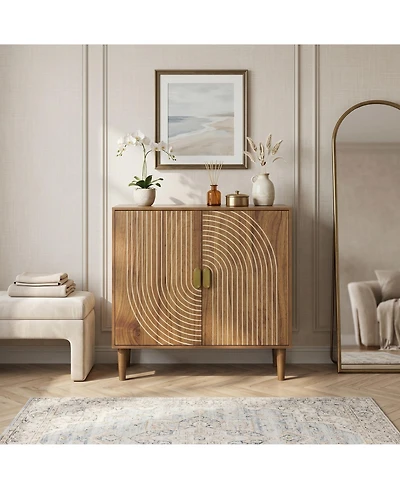Sailvan Wood Buffet Cabinet, Line Groove Design, 2-Door Storage Sideboard