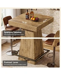 Tribesigns Square Bar Table, 37.4-Inch High Pub Table with Metal Footrest for Small Bars, Dining Room, Bistro, Kitchen