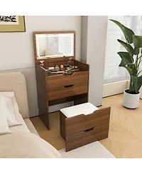Streamdale Furniture 3-in-1 Vanity Desk with Flip Top Mirror Lighted Makeup Table and Stool