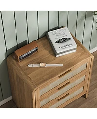 Streamdale Furniture 3-Drawer Rattan Nightstand 22.8'' Wide Curved Bedside Table Caramel
