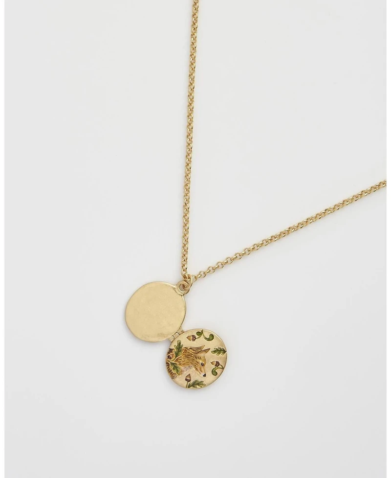 Fable England Fox and Acorn Oval Chain Locket Necklace
