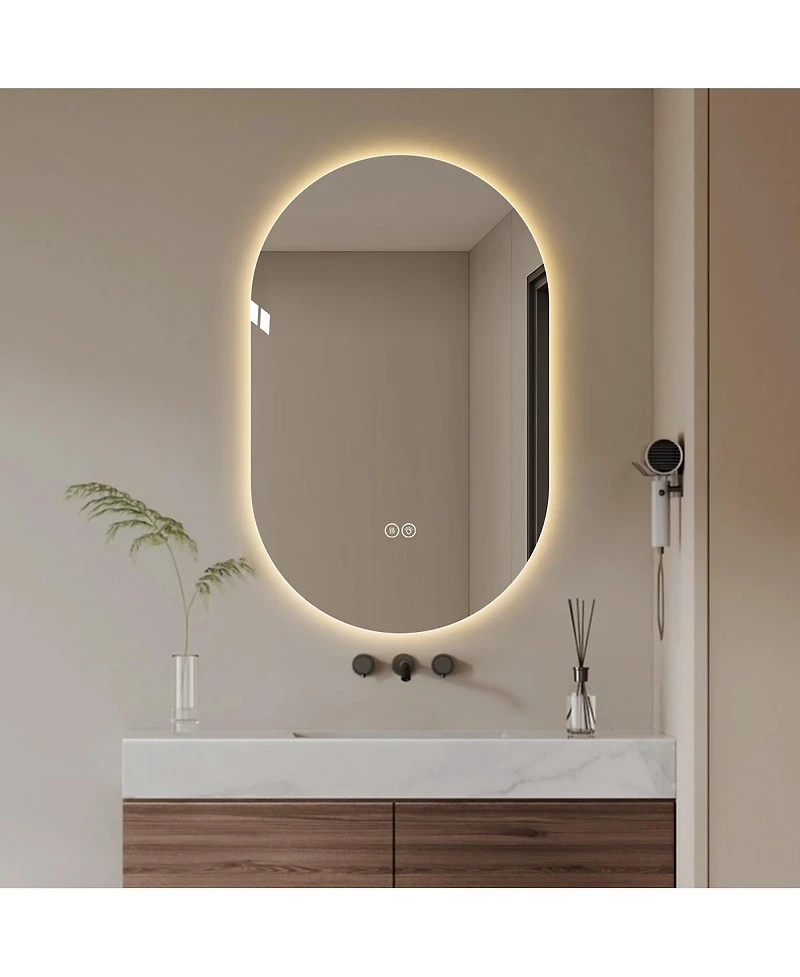 Laoties 48" x Oval Wall-Mounted Led Touch Bathroom Mirror, Anti-Fog Vanity Mirror for Home or Barber Shop