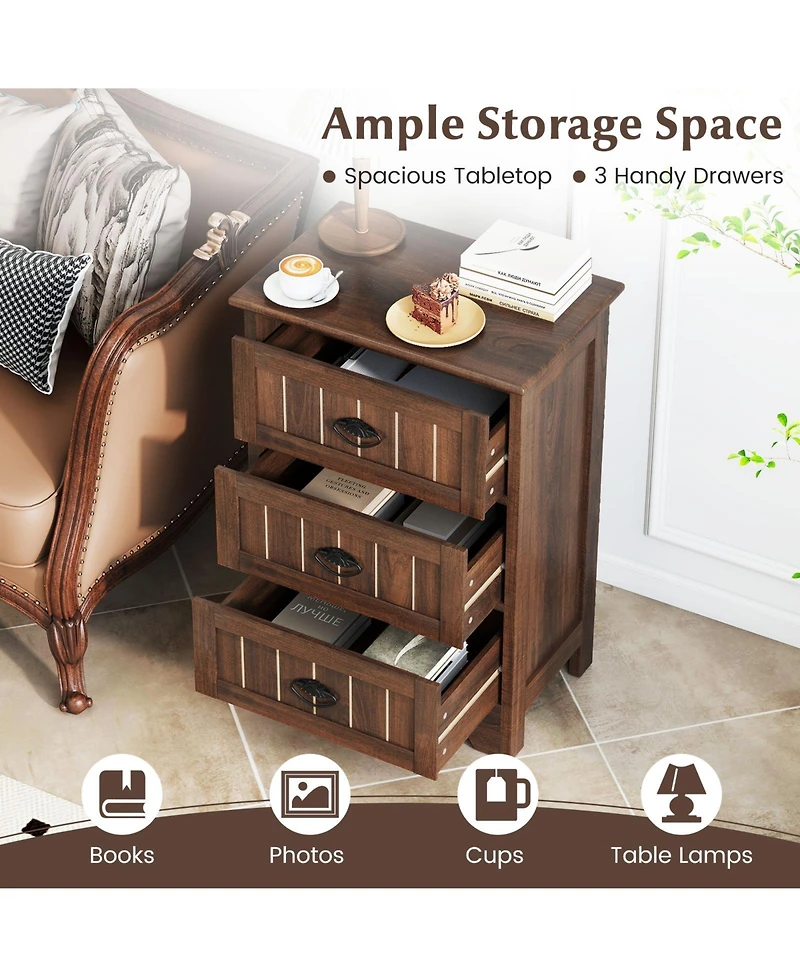 Slickblue 3 Drawer Wood Nightstand with Storage Bedside End Table for Bedroom