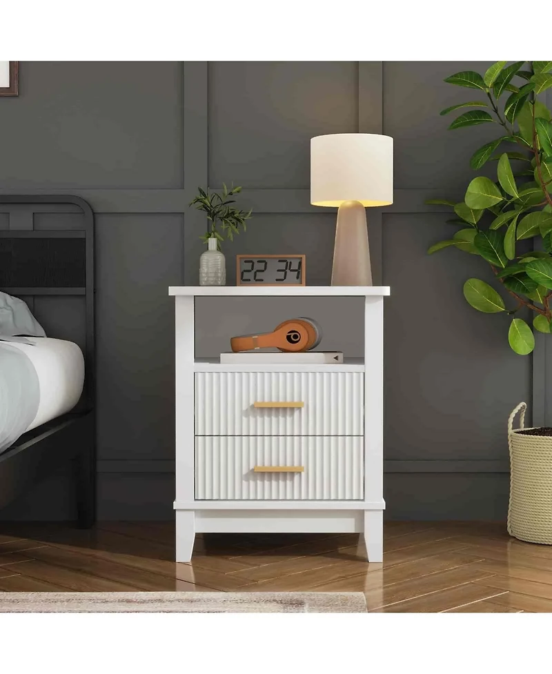 Slickblue Nightstand with 2 Drawers, Led Light Strip and Storage End Table