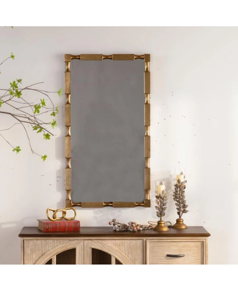 Laoties 40" x 22" Modern Rectangular Bamboo-Style Wall Mirror with Solid Wood Frame for Living Room