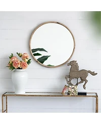 Laoties 28" Rustic Round Wood Wall Mirror, Farmhouse Fir Wood Circle Mirror for Living Room