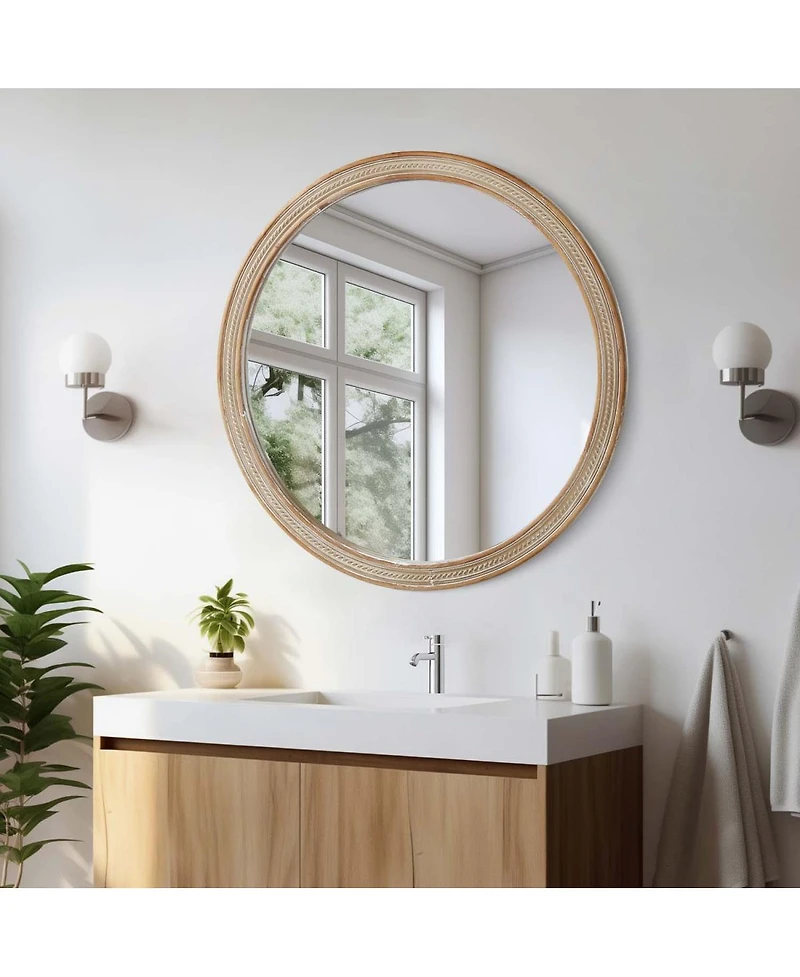 Laoties 23.6" Round Wall Mirror, Rustic Bathroom Vanity Mirror for Living Room, Bedroom and Entryway