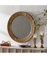 Laoties 31" Round Wall Mirror, Textured Boho Accent Mirror for Living Room, Entryway and Hallway Decor