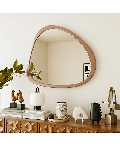 Laoties 45" Asymmetrical Solid Pine Wood Wall Mirror, Large Decorative Mirror for Living Room