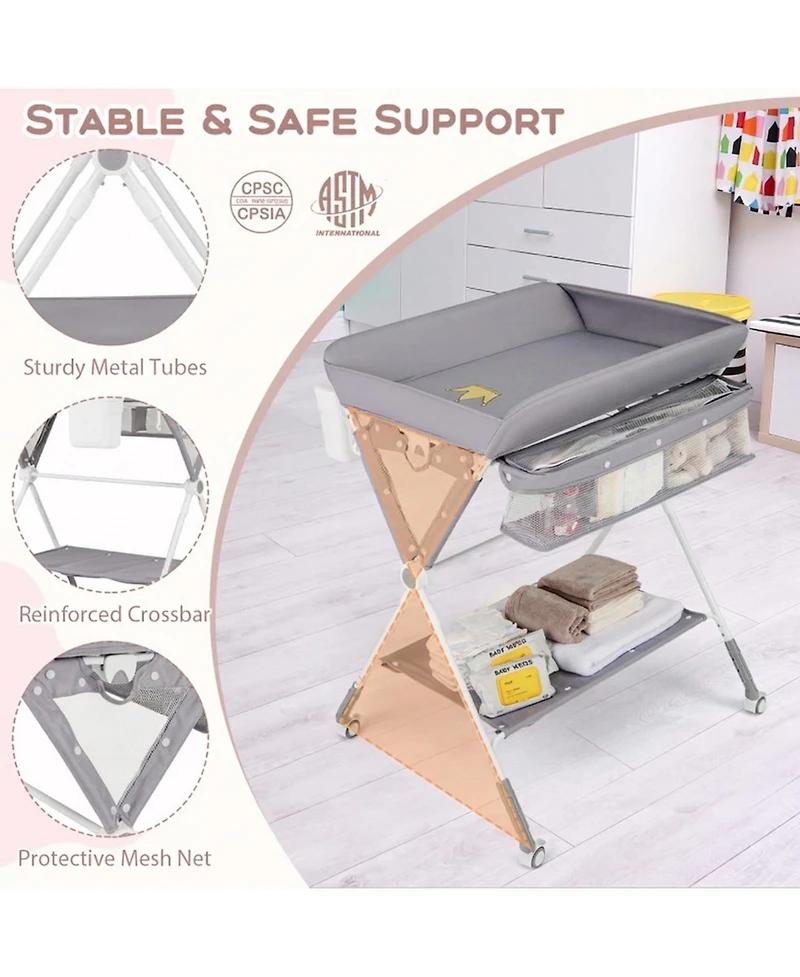 Gouun Baby Portable Foldable Diaper Changing Station with 3-Level Adjustable Height