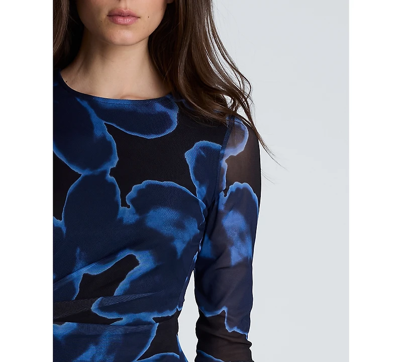 Kenneth Cole Women's Knot-Front Printed Mesh Midi Dress