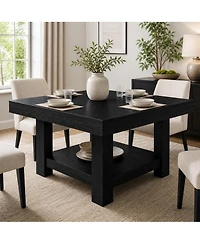 homfan Square 47.2 Inch Dining Table for 4 to 6, 2 Tier Storage Shelf, Walnut Waterproof Design, 350Lbs Capacity, Anti Wobble Triangle Legs