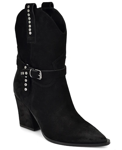 Nine West Women's Weslie Suede Block Heel Western Booties