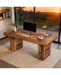 Tribesigns 63" Large Executive Desk, Farmhouse Computer Office Desk Wooden Writing Table