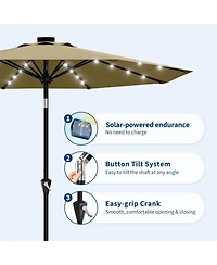 homfan 9Feet Solar Led Patio Umbrella, Outdoor Market Umbrella With 8 Durable Ribs, 30degree(s) Dual Tilt & Easy Crank, Perfect For Garden, Balcony