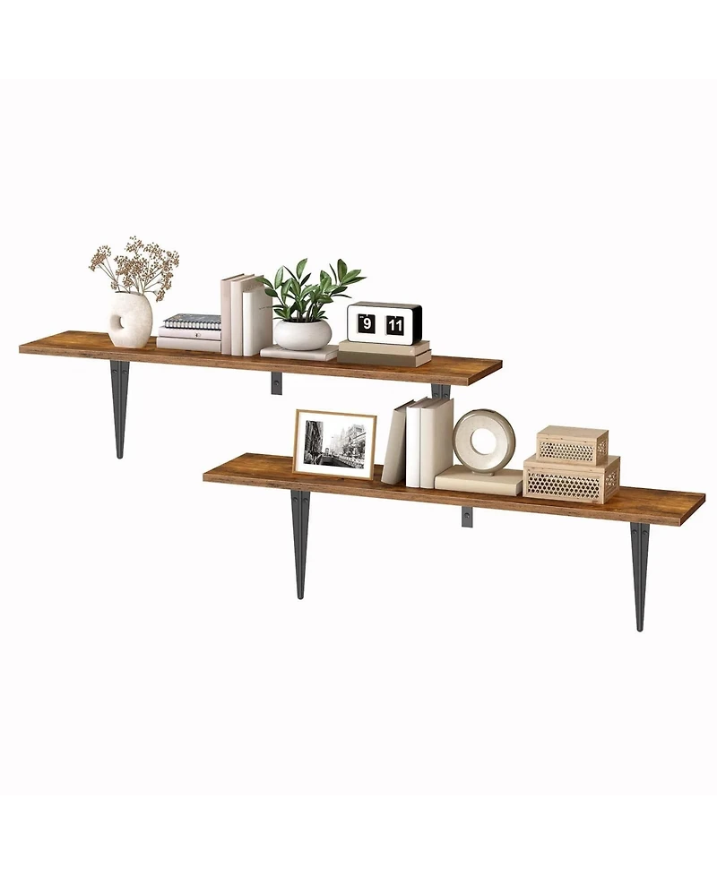 Slickblue Set of 2 Floating Shelves for Wall with Metal Brackets for Display