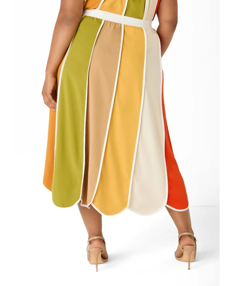 Ashley Stewart Women's Plus Striped Paneled Midi Skirt