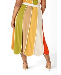 Ashley Stewart Women's Plus Striped Paneled Midi Skirt