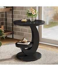 Tribesigns Round End Table, 2 Tiers Side Table with Storage Shelf, C-Shaped Frame for Small Spaces, Living Room, Easy to Assemble