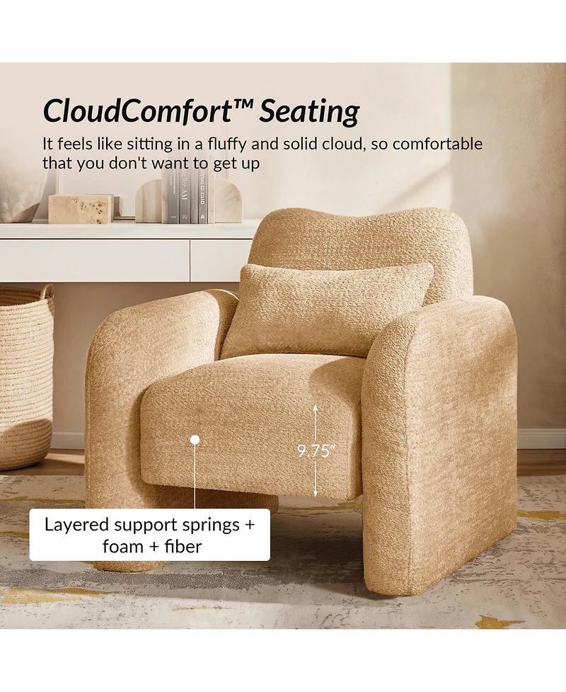 Hulala Home Blason Modern Upholstered Armchair with Lumbar Support Pillow