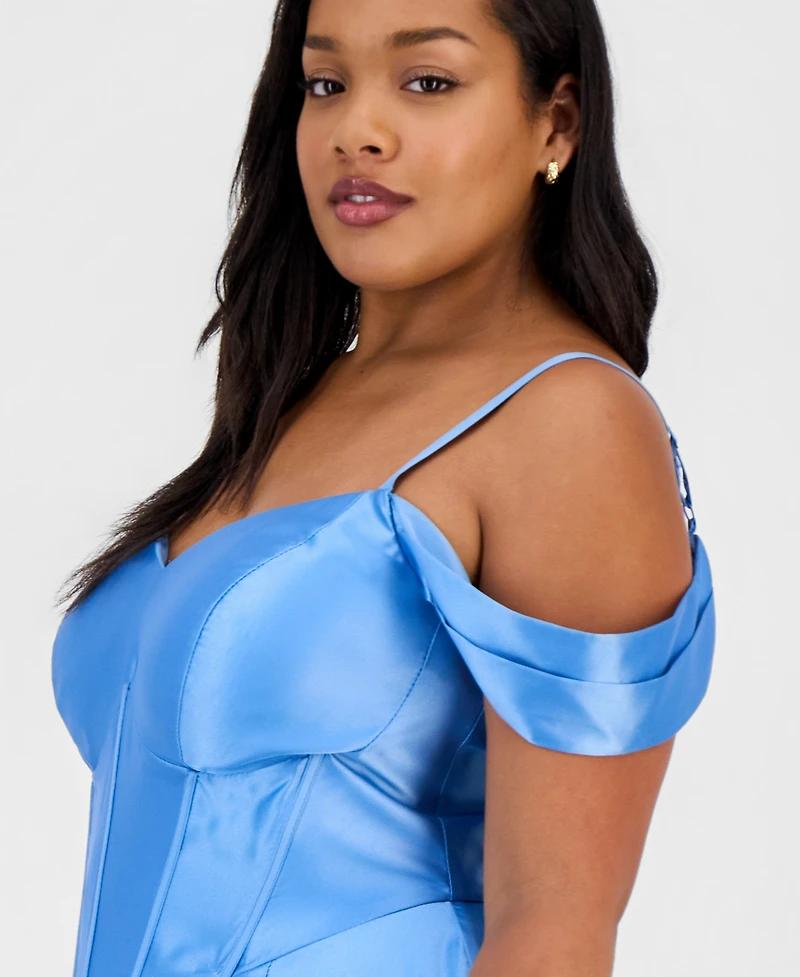 B Darlin Trendy Plus Sweetheart-Neck Satin Gown