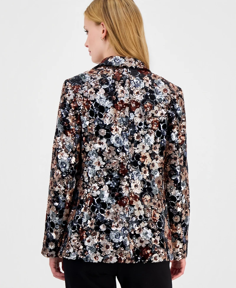 Anne Klein Women's Floral Sequin One-Button Blazer