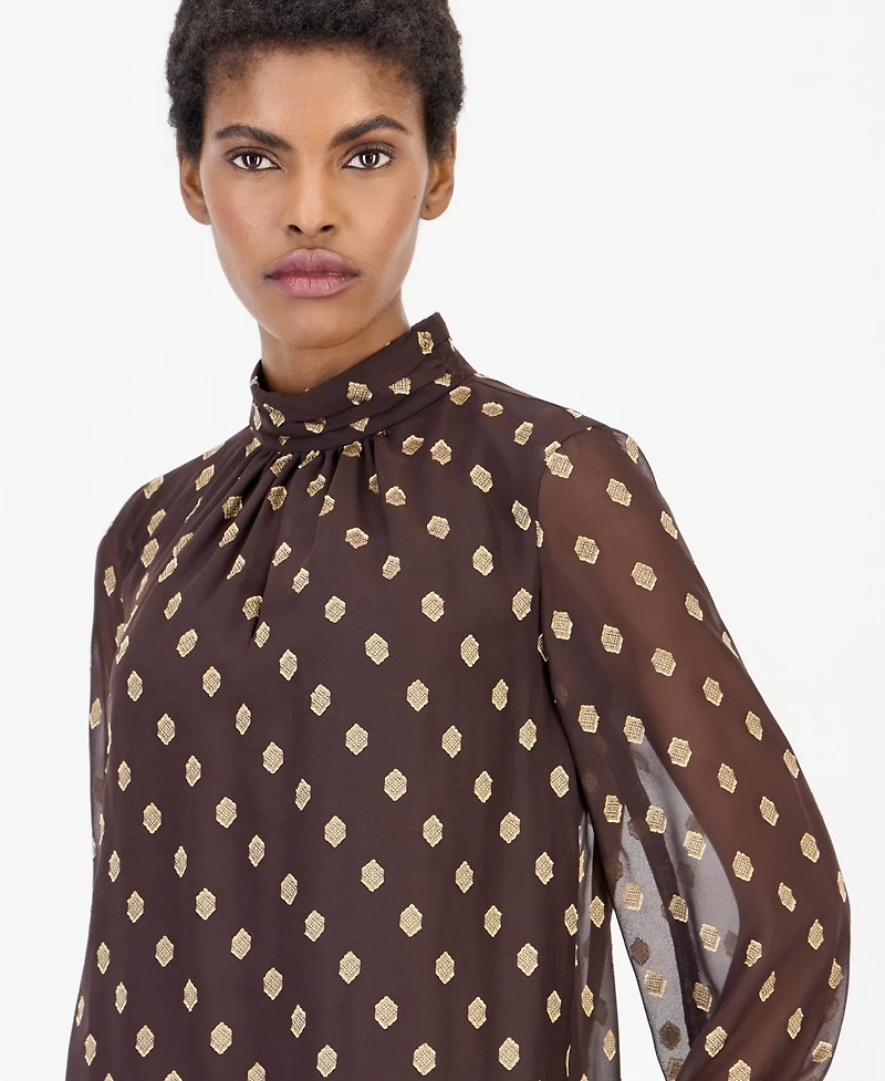 Anne Klein Women's Long-Sleeve Mock Neck Keyhole Blouse