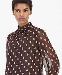 Anne Klein Women's Long-Sleeve Mock Neck Keyhole Blouse