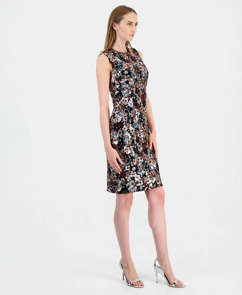Anne Klein Women's Sequined-Floral Scoop-Neck Sheath Dress