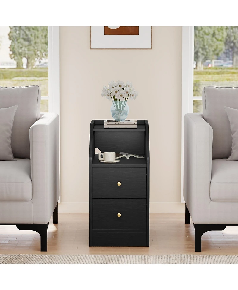 Slickblue End Table with Charging Station, Sofa Side Drawers and Storage Shelf