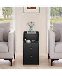 Slickblue End Table with Charging Station, Sofa Side Drawers and Storage Shelf