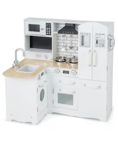 Gymax Kids Corner Kitchen Playset Wooden Chef Play With Stove Utensils Refrigerator