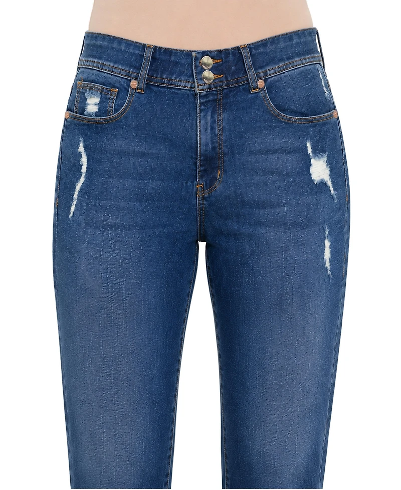 Indigo Poppy Women's Two Button Tummy Tuck High Rise Roll Cuff Skinny
