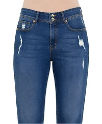 Indigo Poppy Women's Two Button Tummy Tuck High Rise Roll Cuff Skinny