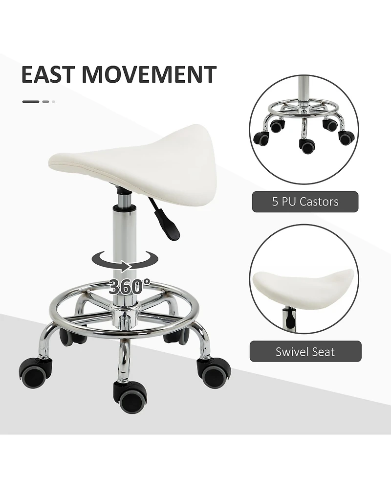 Homcom Saddle Stool Adjustable Rolling Salon Chair for Massage Spa
