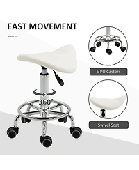Homcom Saddle Stool Adjustable Rolling Salon Chair for Massage Spa
