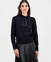 T Tahari Women's Contrast-Tipped Bow-Tie Sweater