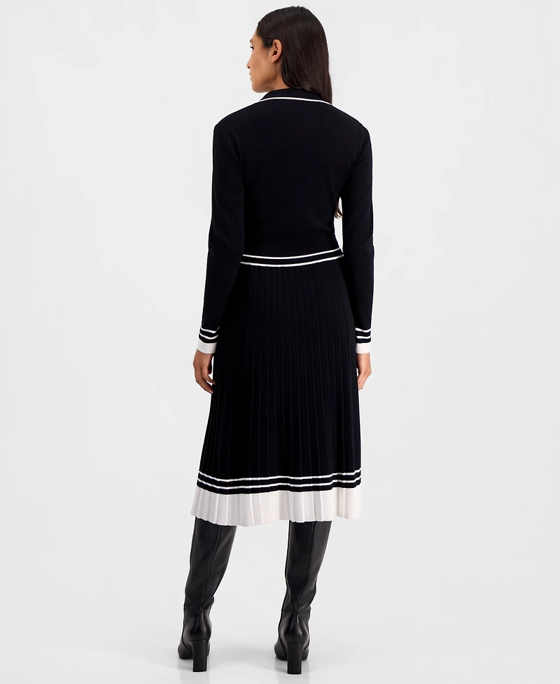 T Tahari Women's Color-Blocked Polo-Collar Midi Dress
