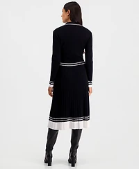 T Tahari Women's Color-Blocked Polo-Collar Midi Dress