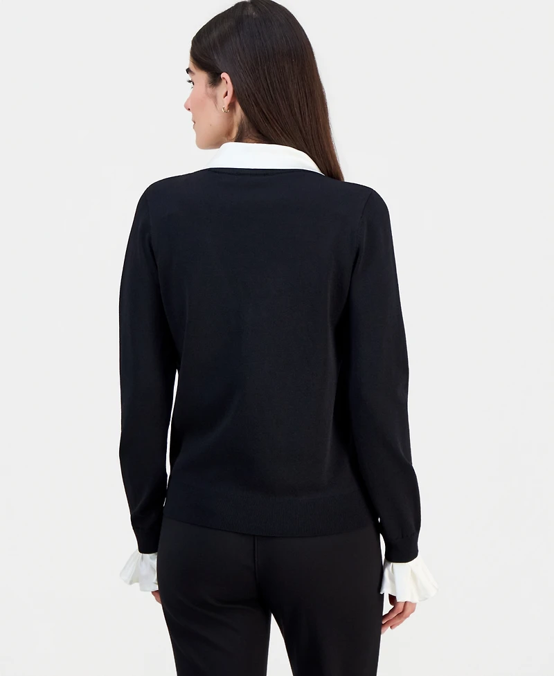 T Tahari Women's Scarf-Neck Contrast-Trim Sweater