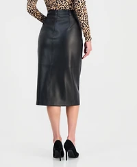 T Tahari Women's Faux-Leather Button-Front Slim Skirt