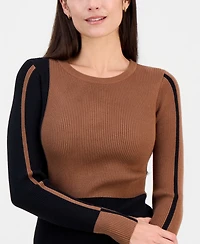 T Tahari Women's Color-Blocked Ribbed Crewneck Sweater