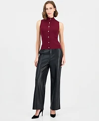 T Tahari Women's Sleeveless Ribbed Mock-Neck Sweater