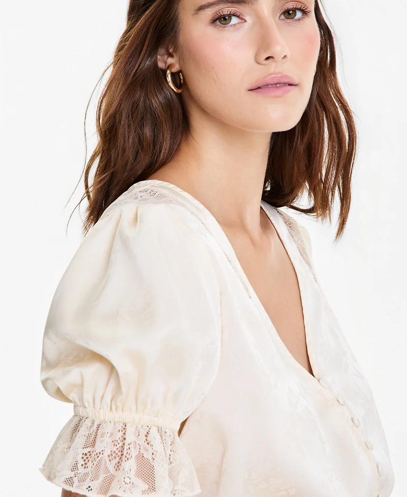 And Now This Women's Satin Puff-Sleeve V-Neck Top, Macy's Exclusive