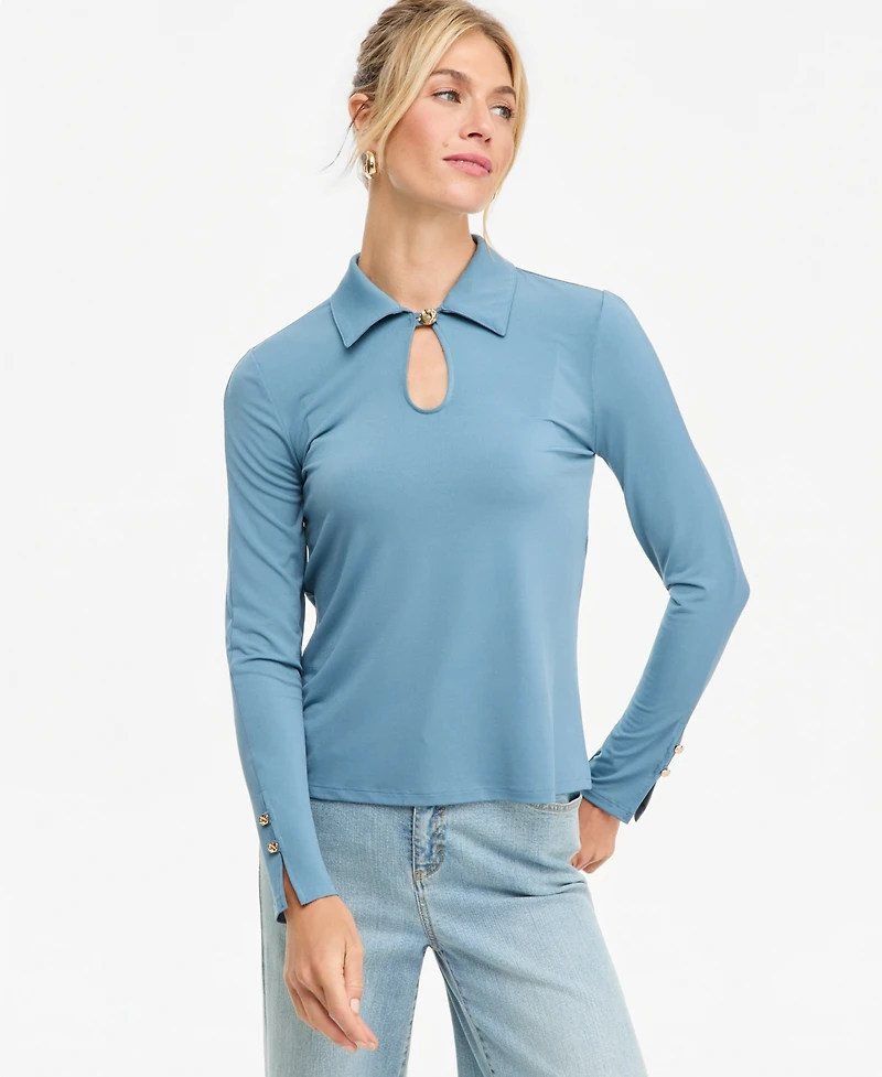 I.n.c. International Concepts Women's Long-Sleeve Collared Keyhole Blouse, Macy's Exclusive