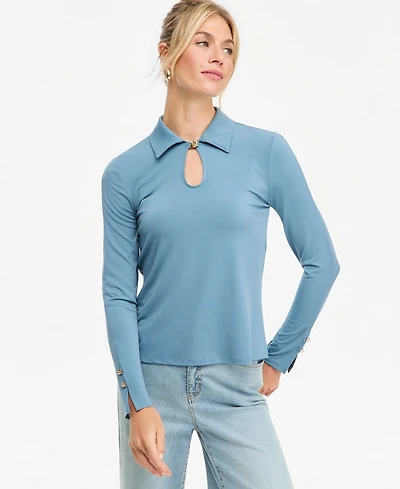 I.n.c. International Concepts Women's Long-Sleeve Collared Keyhole Blouse, Macy's Exclusive