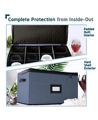 Wine Glass Storage Box with Dividers, Quilted and Stackable Stemware Storage Cases